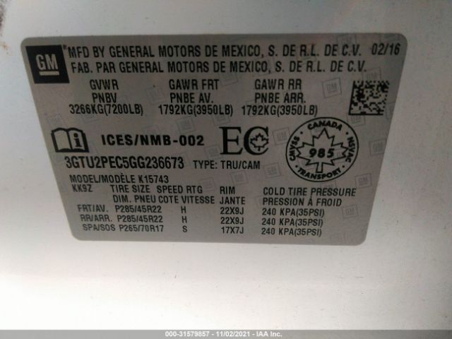 Photo 8 VIN: 3GTU2PEC5GG236673 - GMC SIERRA 1500 