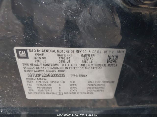 Photo 8 VIN: 3GTU2PEC5GG335235 - GMC SIERRA 