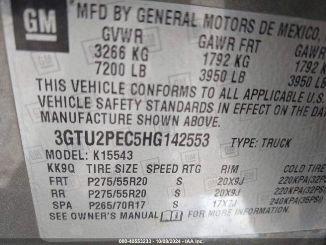 Photo 8 VIN: 3GTU2PEC5HG142553 - GMC SIERRA 