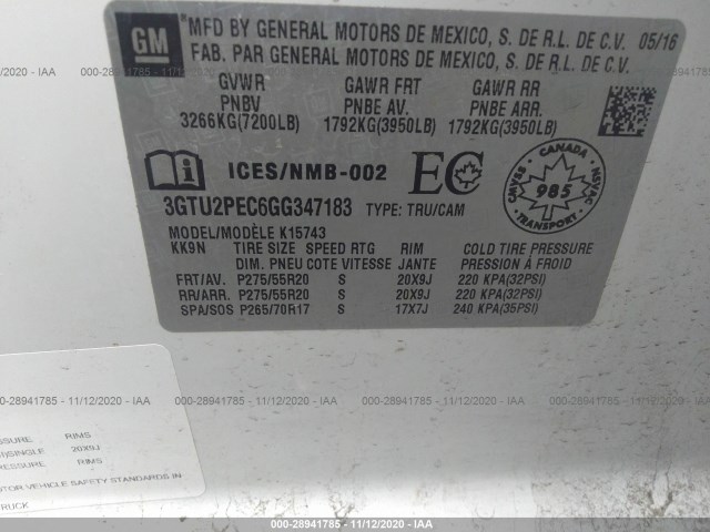 Photo 8 VIN: 3GTU2PEC6GG347183 - GMC SIERRA 1500 