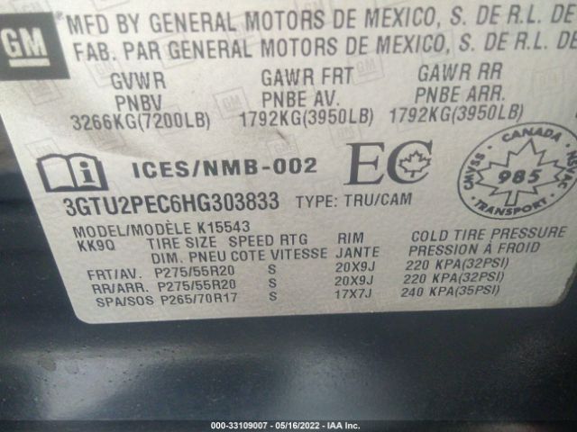 Photo 8 VIN: 3GTU2PEC6HG303833 - GMC SIERRA 1500 