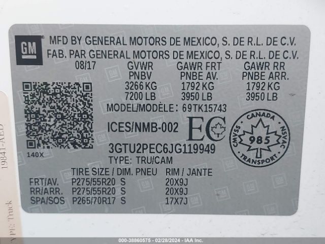 Photo 8 VIN: 3GTU2PEC6JG119949 - GMC SIERRA 1500 