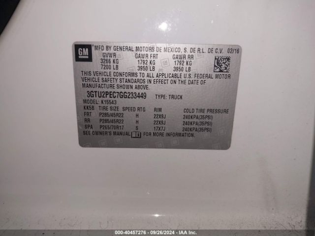 Photo 8 VIN: 3GTU2PEC7GG233449 - GMC SIERRA 