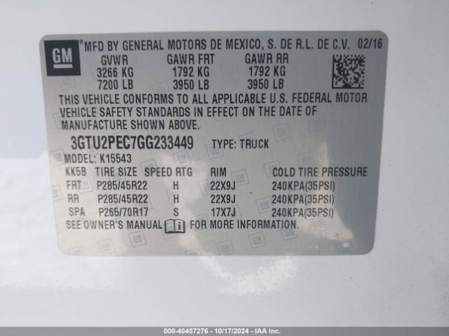 Photo 8 VIN: 3GTU2PEC7GG233449 - GMC SIERRA K15 