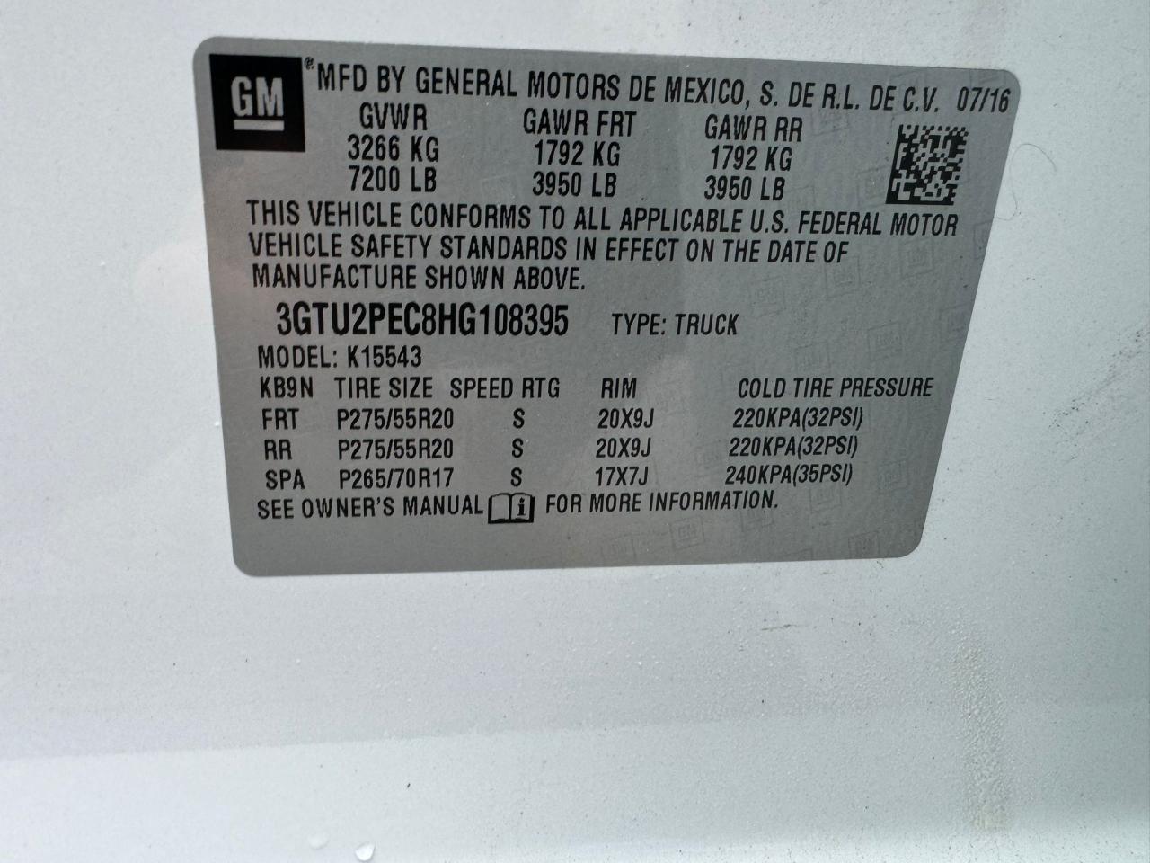 Photo 12 VIN: 3GTU2PEC8HG108395 - GMC SIERRA 