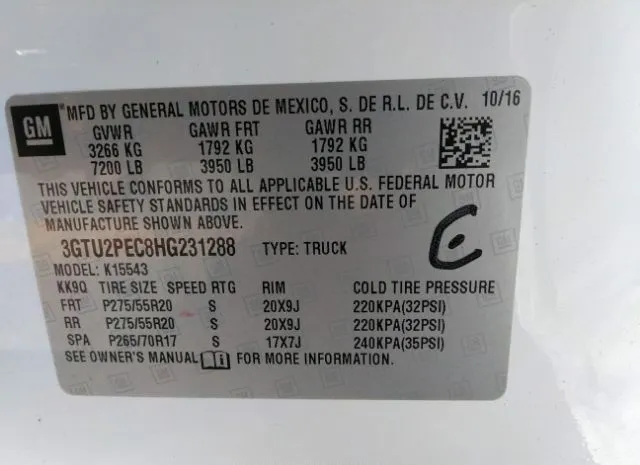 Photo 8 VIN: 3GTU2PEC8HG231288 - GMC SIERRA 1500 