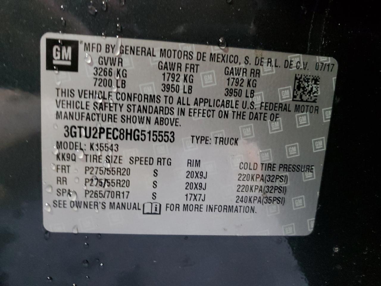 Photo 11 VIN: 3GTU2PEC8HG515553 - GMC SIERRA 