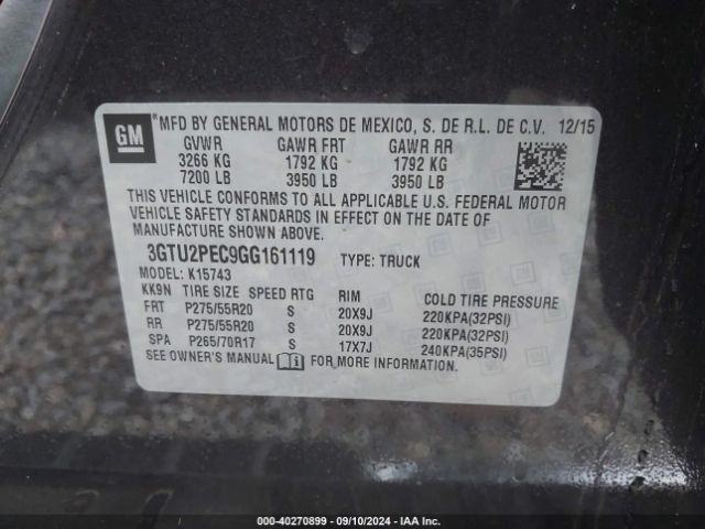 Photo 8 VIN: 3GTU2PEC9GG161119 - GMC SIERRA 