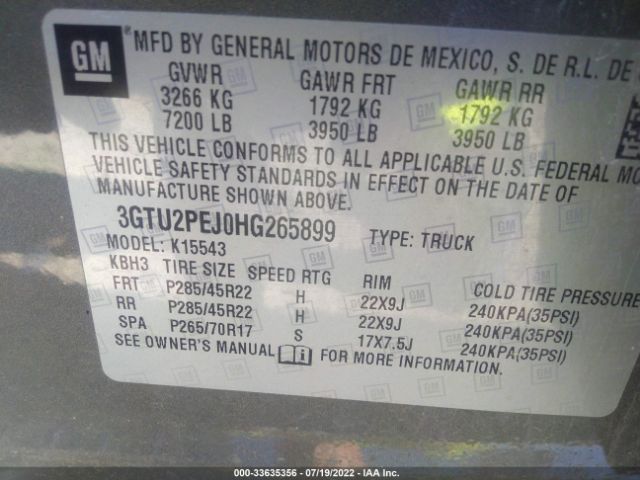 Photo 8 VIN: 3GTU2PEJ0HG265899 - GMC SIERRA 1500 