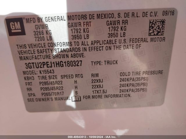 Photo 8 VIN: 3GTU2PEJ1HG180327 - GMC SIERRA 