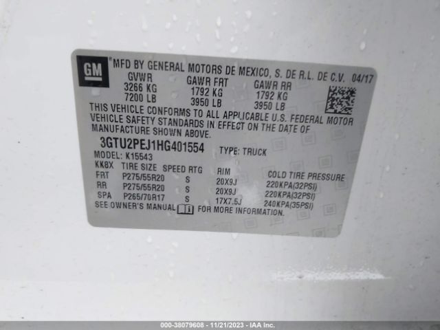 Photo 8 VIN: 3GTU2PEJ1HG401554 - GMC SIERRA 1500 