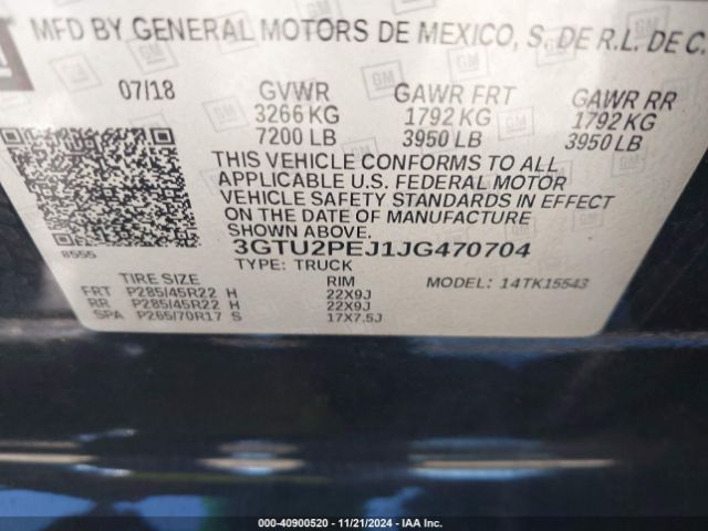 Photo 8 VIN: 3GTU2PEJ1JG470704 - GMC SIERRA 