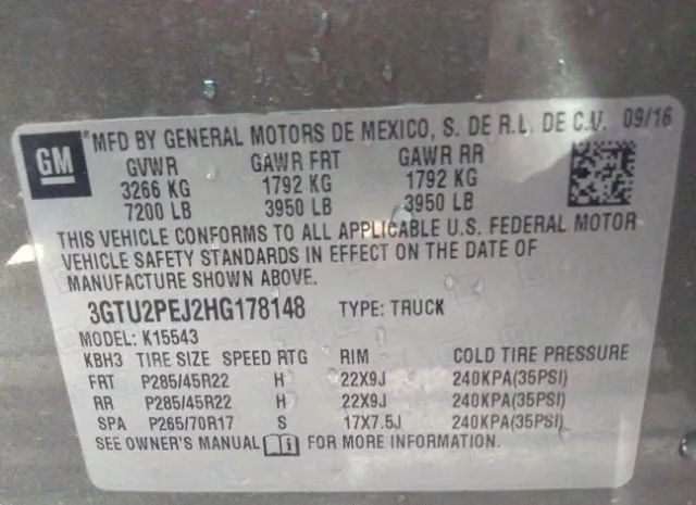 Photo 8 VIN: 3GTU2PEJ2HG178148 - GMC SIERRA 