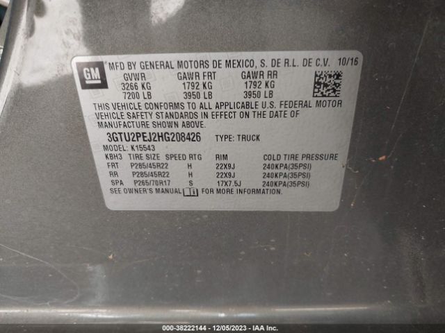 Photo 8 VIN: 3GTU2PEJ2HG208426 - GMC SIERRA 1500 