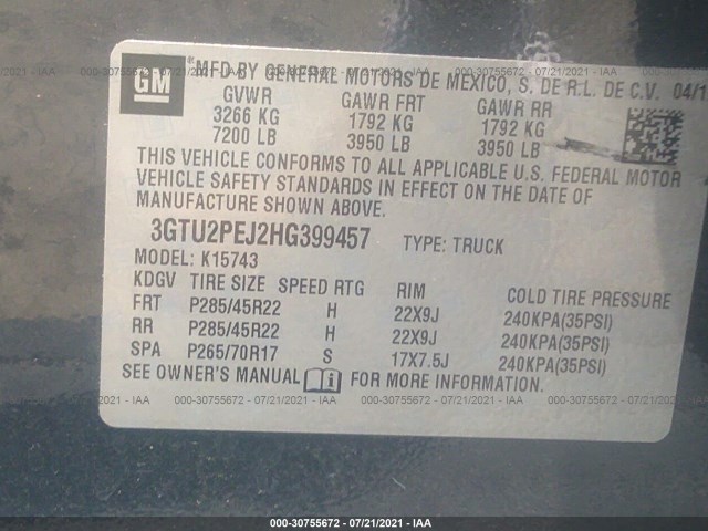 Photo 8 VIN: 3GTU2PEJ2HG399457 - GMC SIERRA 1500 