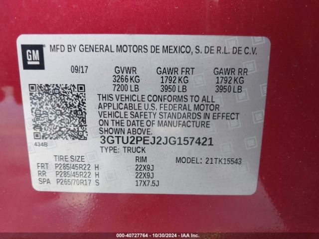 Photo 8 VIN: 3GTU2PEJ2JG157421 - GMC SIERRA 