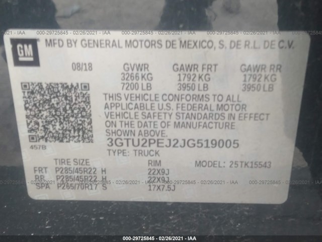 Photo 8 VIN: 3GTU2PEJ2JG519005 - GMC SIERRA 1500 