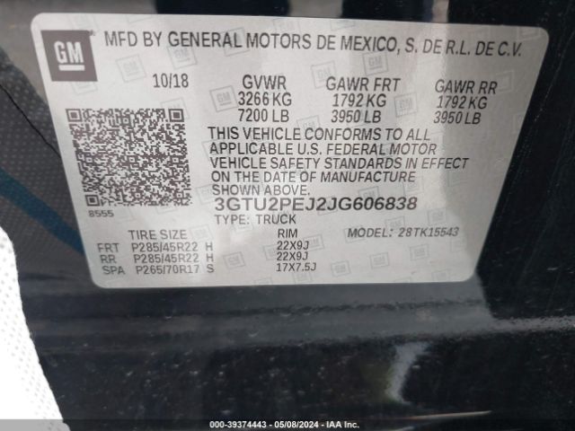 Photo 8 VIN: 3GTU2PEJ2JG606838 - GMC SIERRA 