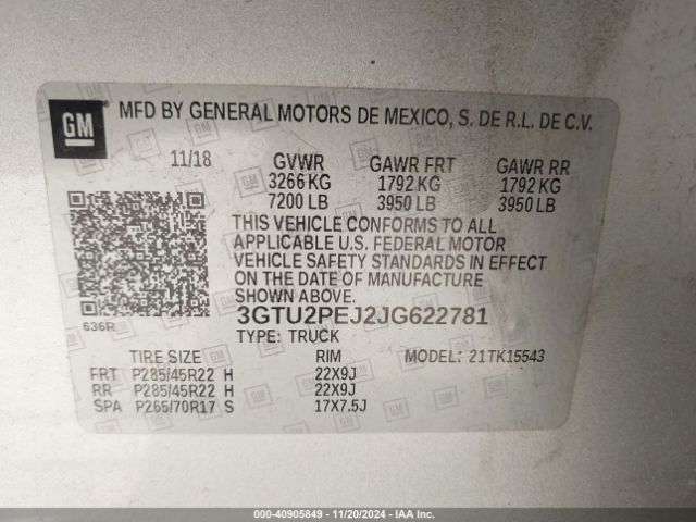 Photo 8 VIN: 3GTU2PEJ2JG622781 - GMC SIERRA 