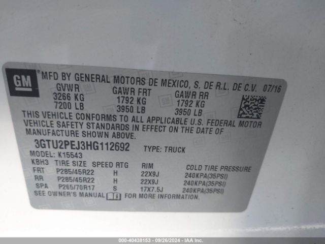 Photo 8 VIN: 3GTU2PEJ3HG112692 - GMC SIERRA 