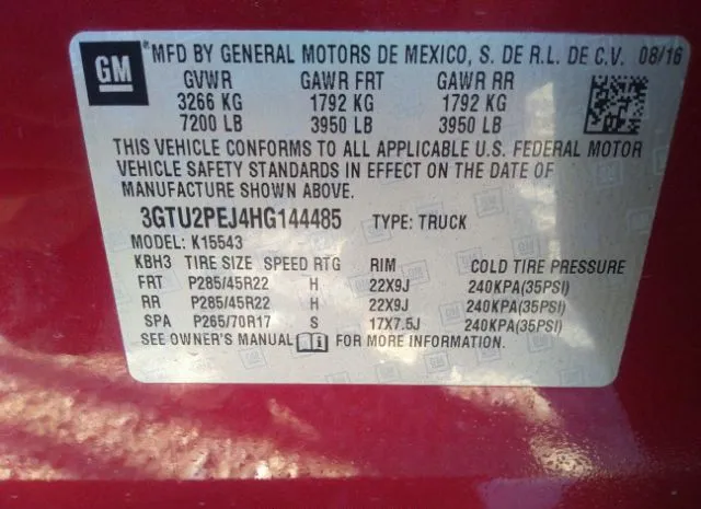 Photo 8 VIN: 3GTU2PEJ4HG144485 - GMC SIERRA 1500 