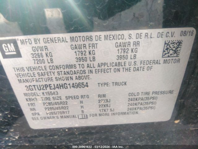 Photo 8 VIN: 3GTU2PEJ4HG149654 - GMC SIERRA 1500 