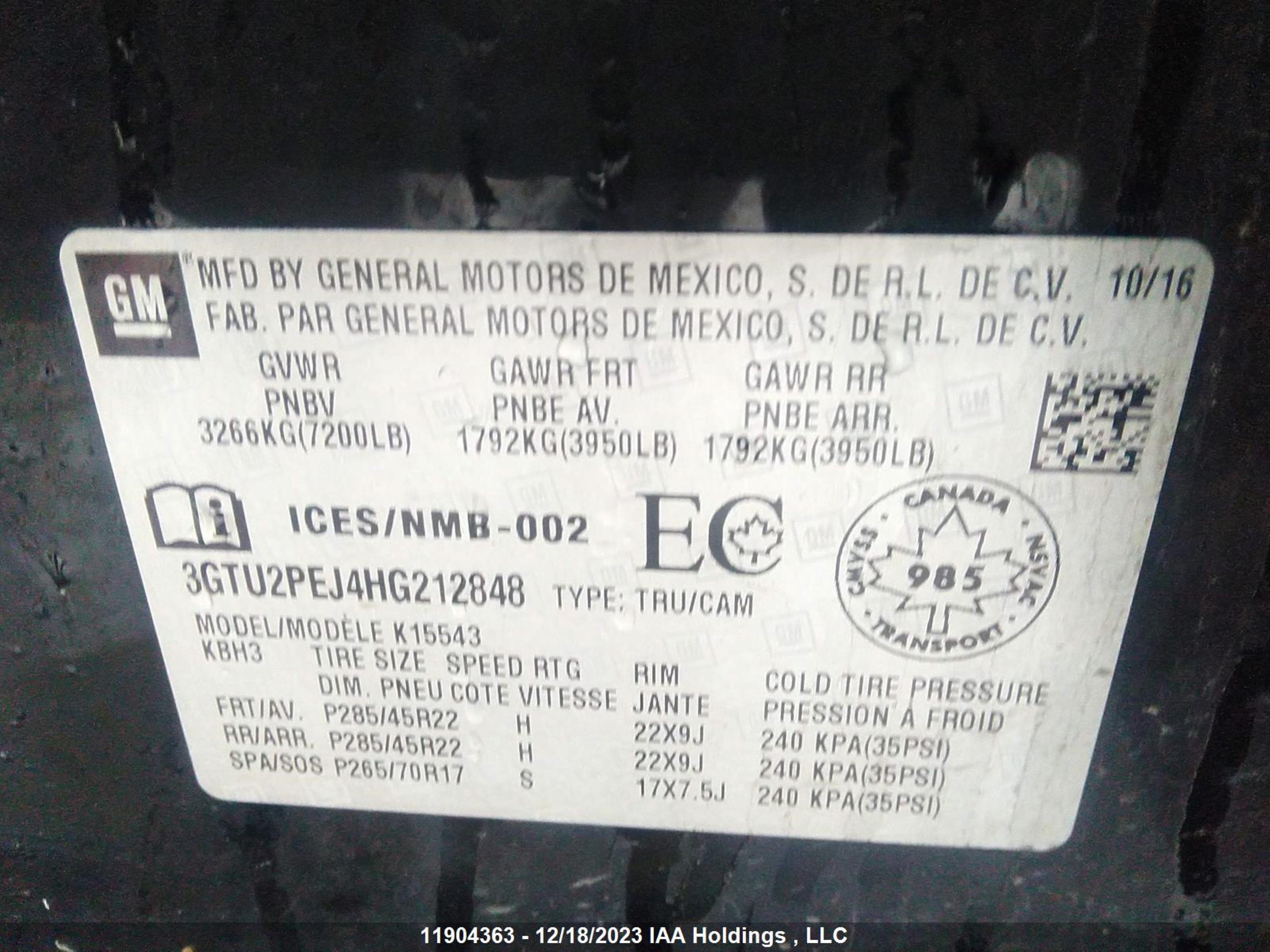 Photo 8 VIN: 3GTU2PEJ4HG212848 - GMC SIERRA 