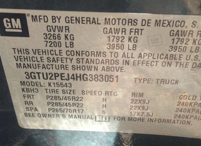 Photo 8 VIN: 3GTU2PEJ4HG383051 - GMC SIERRA 1500 