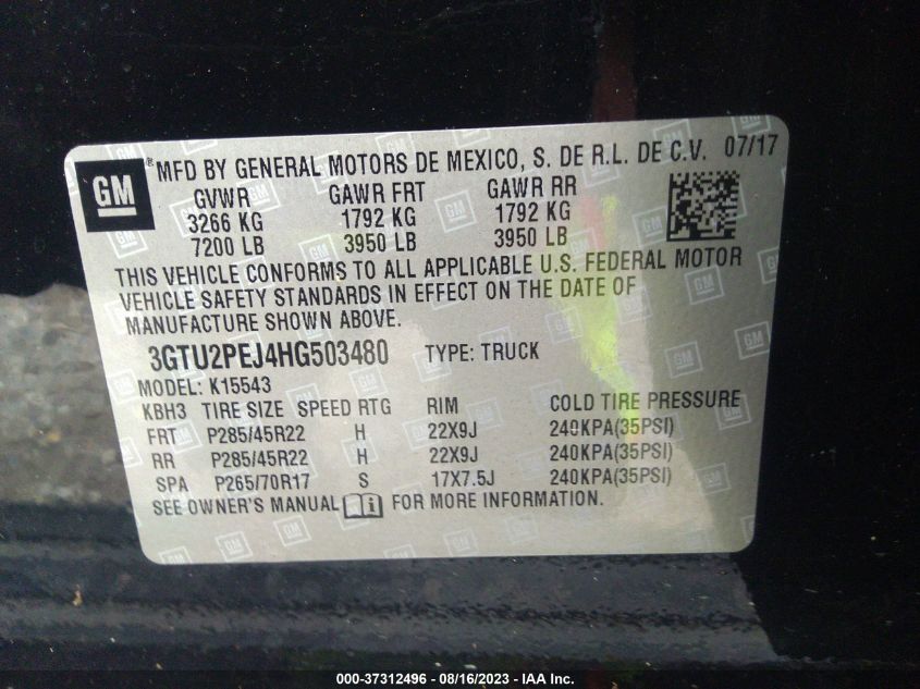 Photo 8 VIN: 3GTU2PEJ4HG503480 - GMC SIERRA 