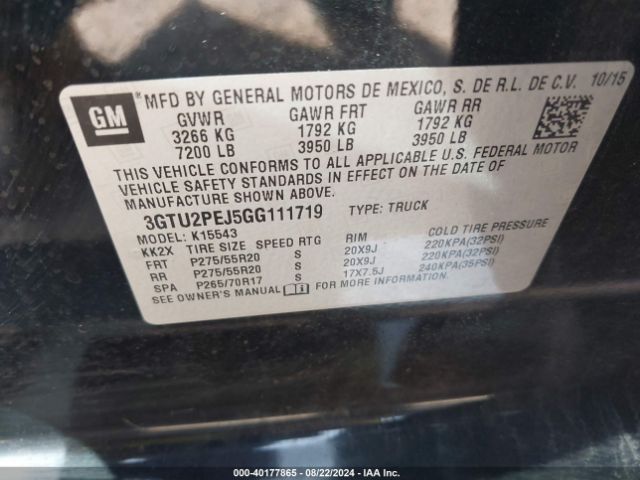 Photo 8 VIN: 3GTU2PEJ5GG111719 - GMC SIERRA 