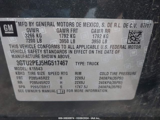 Photo 8 VIN: 3GTU2PEJ5HG517467 - GMC SIERRA 1500 