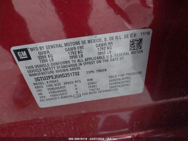 Photo 8 VIN: 3GTU2PEJ6HG251702 - GMC SIERRA 1500 