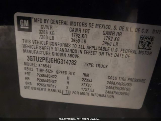 Photo 8 VIN: 3GTU2PEJ6HG314782 - GMC SIERRA 1500 