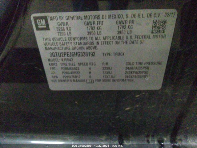 Photo 8 VIN: 3GTU2PEJ6HG338192 - GMC SIERRA 1500 