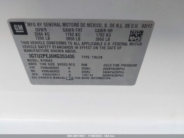 Photo 8 VIN: 3GTU2PEJ6HG353436 - GMC SIERRA 1500 