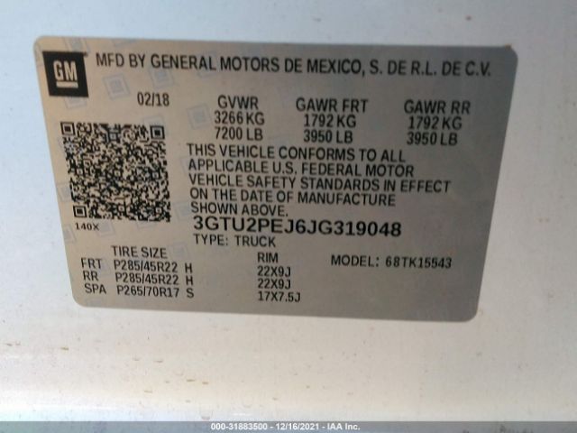 Photo 8 VIN: 3GTU2PEJ6JG319048 - GMC SIERRA 1500 