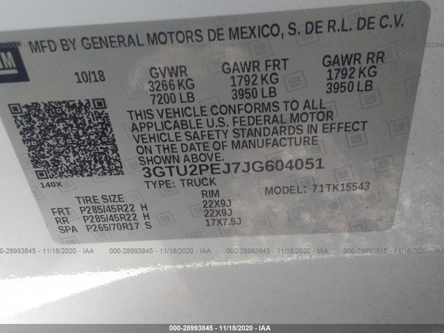 Photo 8 VIN: 3GTU2PEJ7JG604051 - GMC SIERRA 1500 