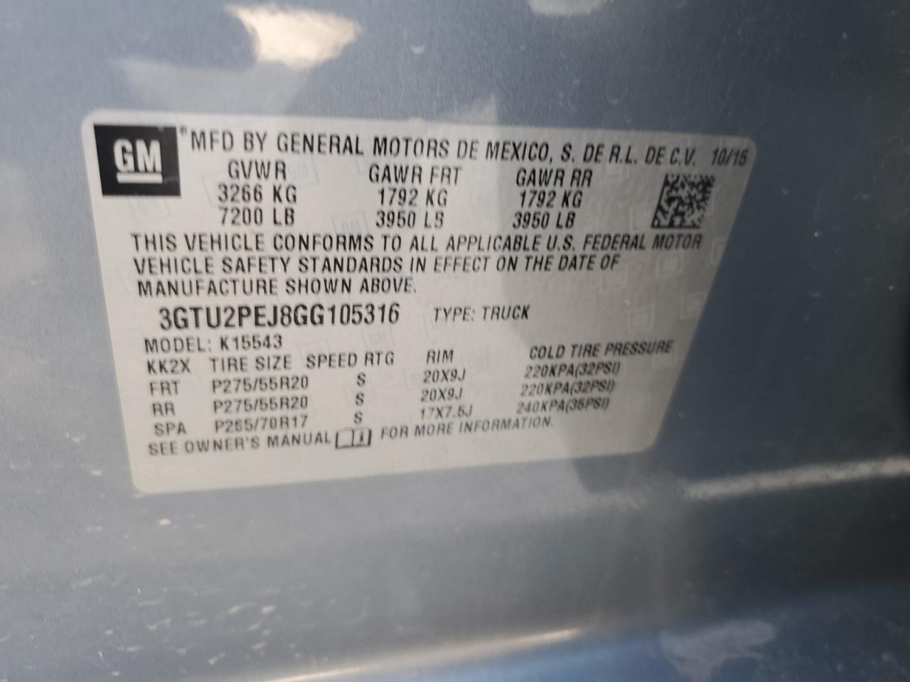 Photo 11 VIN: 3GTU2PEJ8GG105316 - GMC SIERRA 