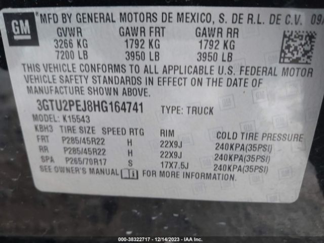 Photo 8 VIN: 3GTU2PEJ8HG164741 - GMC SIERRA 1500 