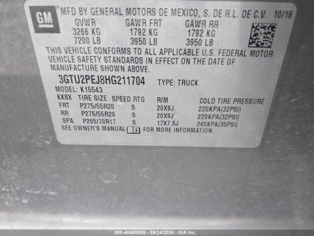 Photo 8 VIN: 3GTU2PEJ8HG211704 - GMC SIERRA 