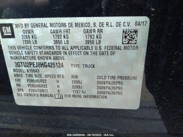 Photo 8 VIN: 3GTU2PEJ8HG425124 - GMC SIERRA 1500 