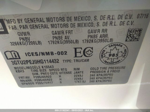 Photo 8 VIN: 3GTU2PEJ9HG114432 - GMC SIERRA 1500 