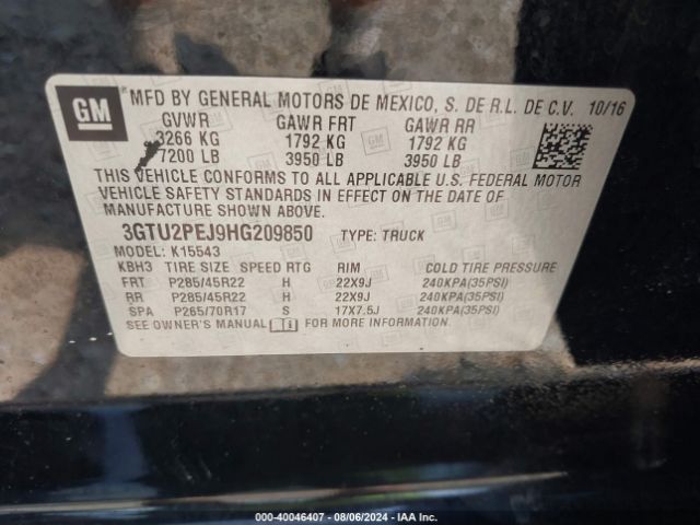 Photo 8 VIN: 3GTU2PEJ9HG209850 - GMC SIERRA 