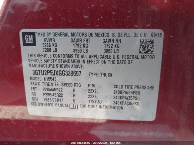 Photo 8 VIN: 3GTU2PEJXGG339697 - GMC SIERRA 