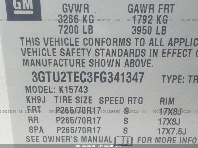 Photo 8 VIN: 3GTU2TEC3FG341347 - GMC SIERRA 1500 