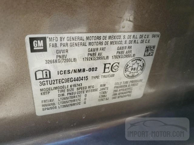 Photo 11 VIN: 3GTU2TEC9EG440415 - GMC SIERRA 