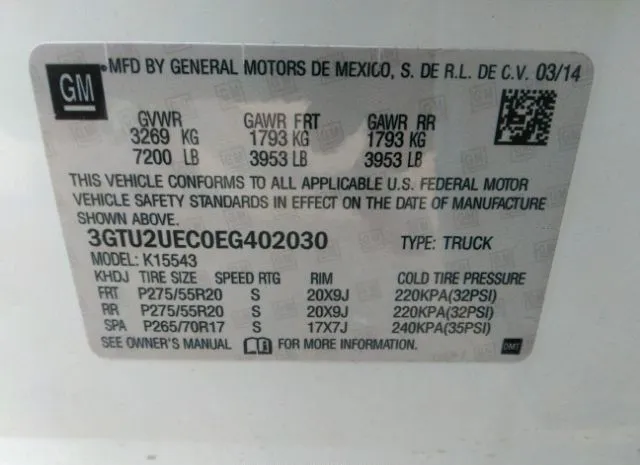 Photo 8 VIN: 3GTU2UEC0EG402030 - GMC SIERRA 1500 