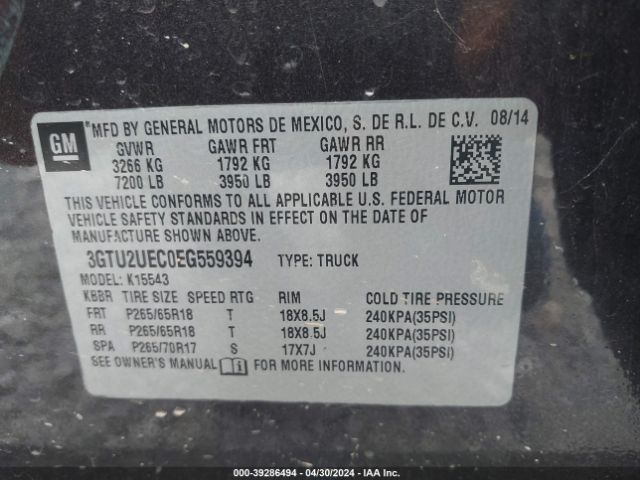 Photo 8 VIN: 3GTU2UEC0EG559394 - GMC SIERRA 1500 