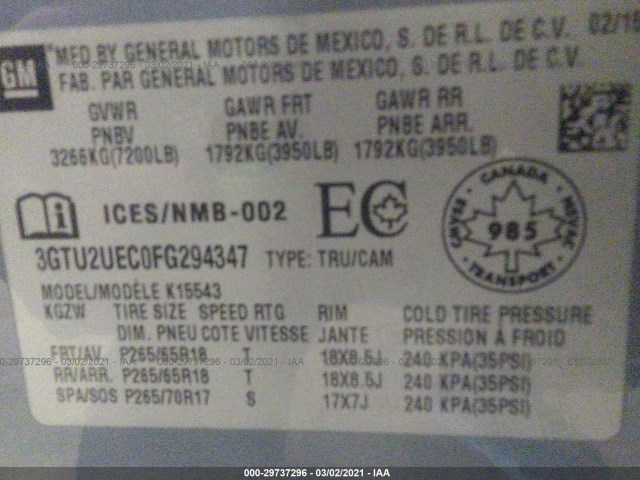 Photo 8 VIN: 3GTU2UEC0FG294347 - GMC SIERRA 1500 