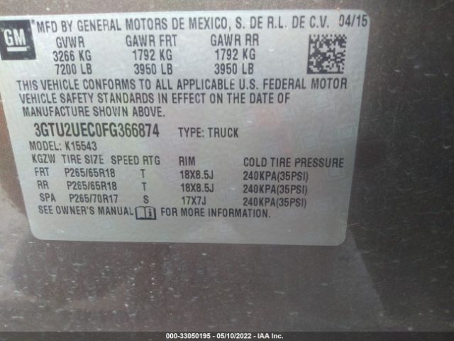 Photo 8 VIN: 3GTU2UEC0FG366874 - GMC SIERRA 1500 